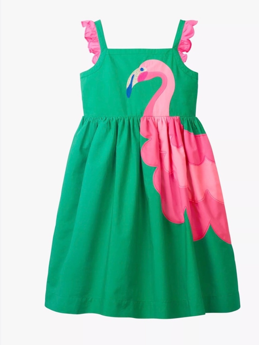 Mini Boden Green Dress with Pink Flamingo